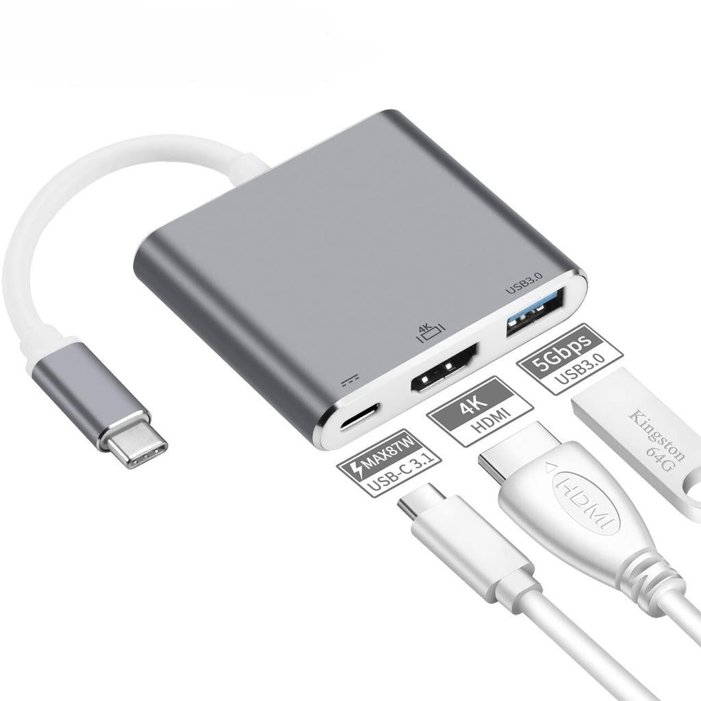 3-in-1 Type-C Converter – HDMI 4K, USB 3.0 & Power Delivery
