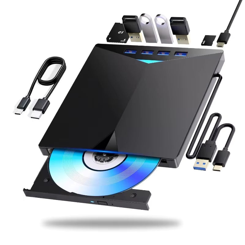 External DVD & 6-in-1 Hub – Type-C & USB 3.0, SD/TF Card Slots