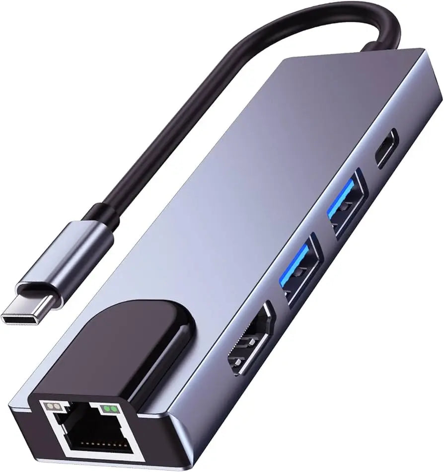 5-in-1 Type-C Converter – HDMI 4K, LAN, USB 3.0 & Power Delivery